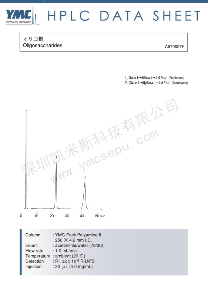 棉子糖與水蘇糖分離的液相色譜圖