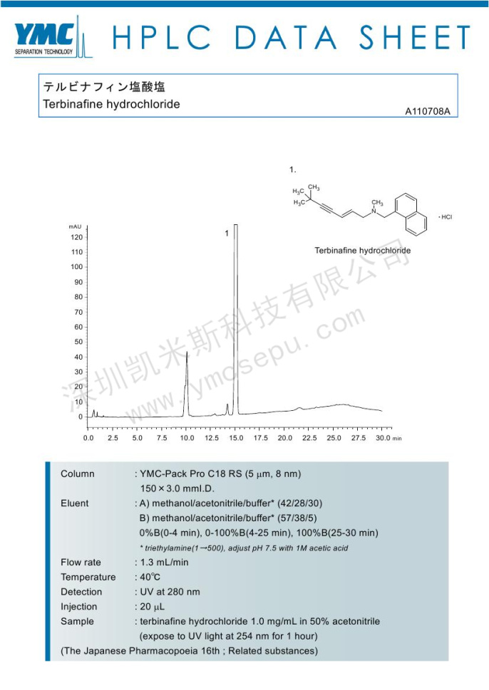 鹽酸特比萘芬有關(guān)物質(zhì)檢查的液相色譜圖
