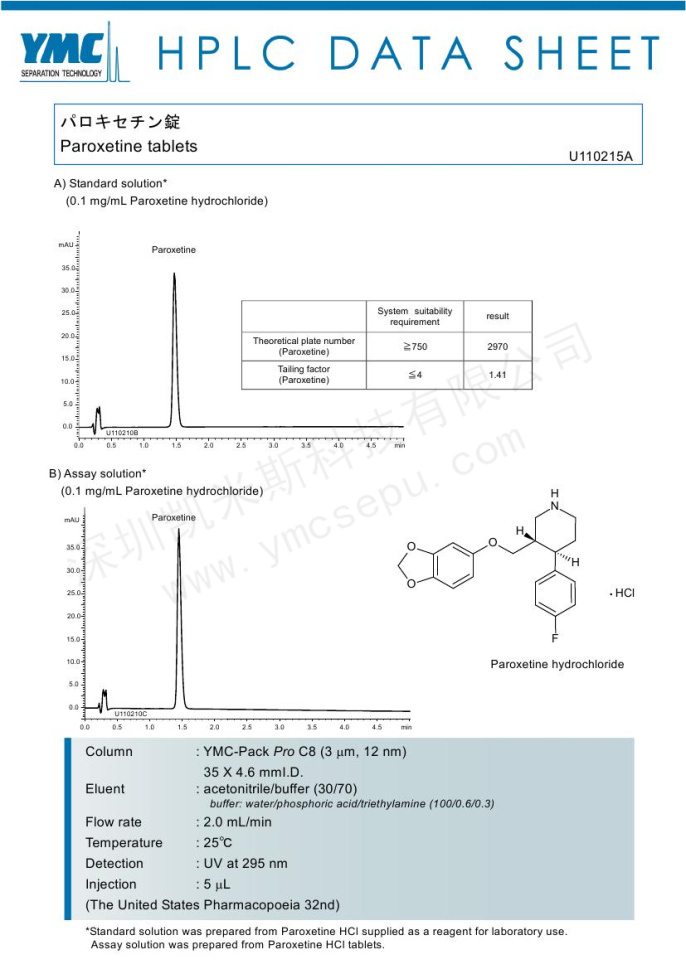 液相色譜法檢測帕羅西汀片