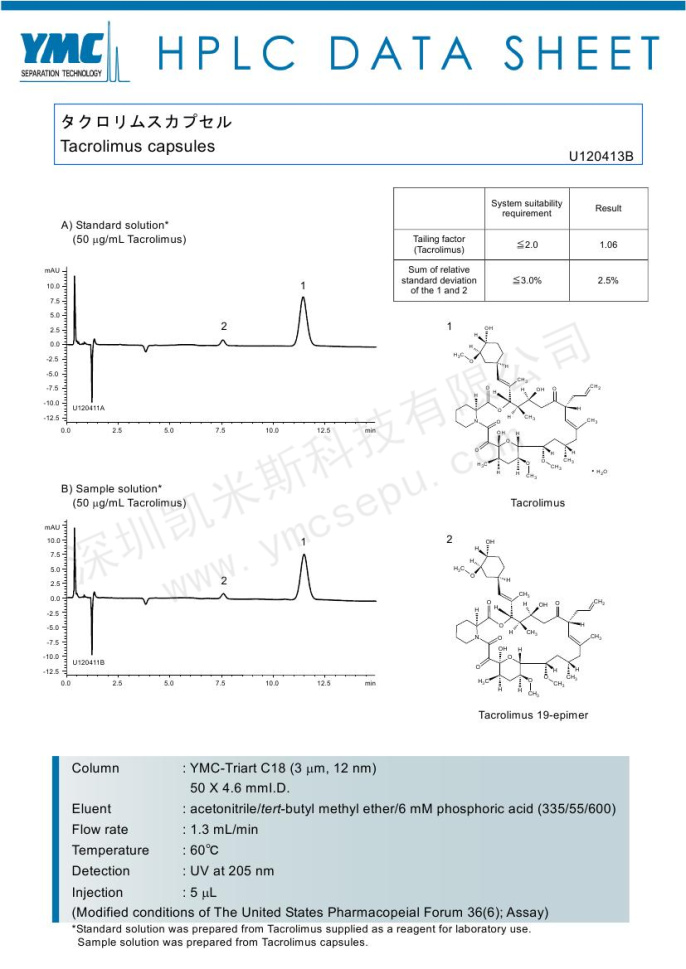 他克莫司膠囊含量檢測的色譜圖