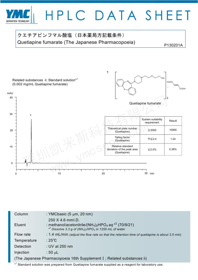富馬酸喹硫平的液相色譜圖