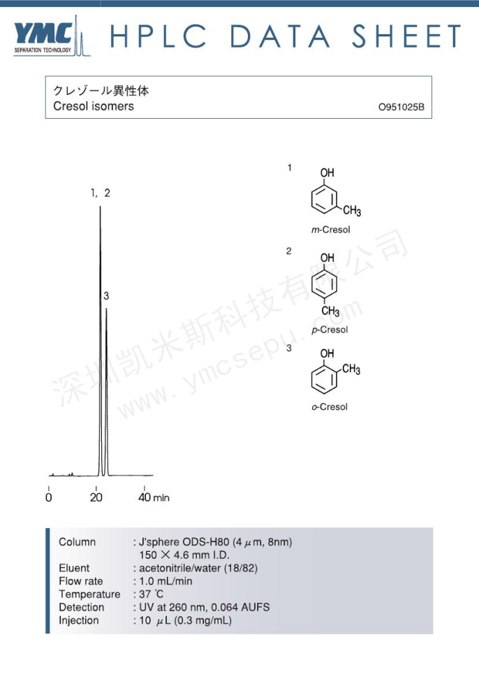 液相色譜法檢測(cè)甲酚異構(gòu)體