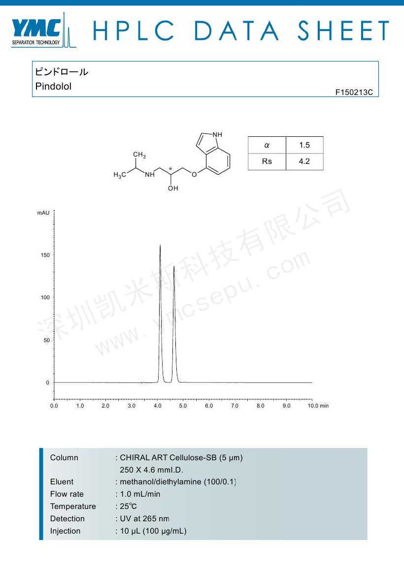 手性柱檢測(cè)吲哚洛爾的色譜圖